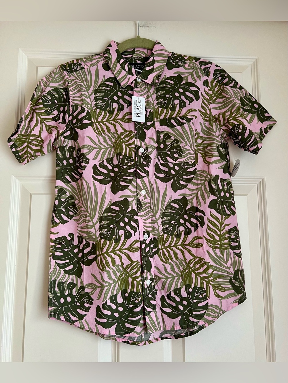 The Children's Place Pink & Olive Green Tropical Button-Down Shirt